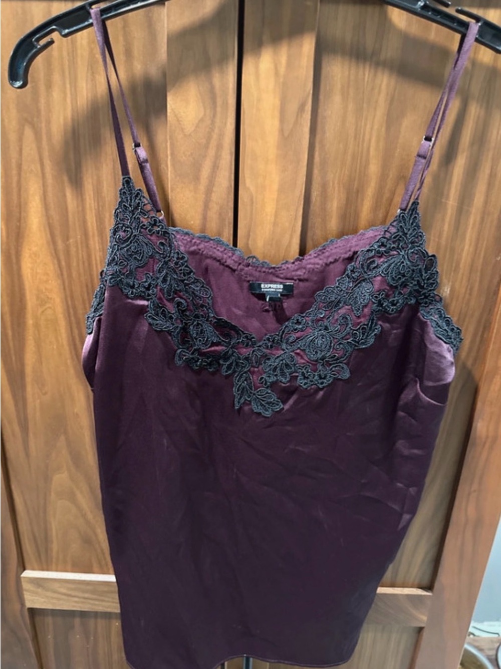 Express Plum Satin Chemise with Black Lace Trim